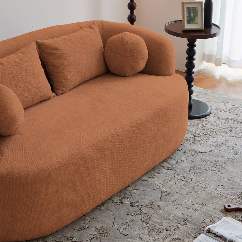 Modern Memory Foam Couch 2-Seater Sofa with 4 Throw Pillows, Round Armrests, for Living Rooms, Bedrooms and Apartments, Orange