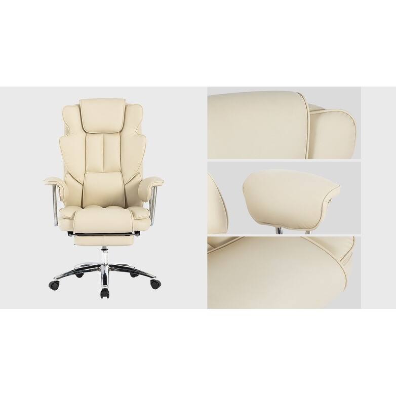 Ergonomic Big and Tall Office Chair with Footrest, Bonded PU Leather, 360° Swivel, High Back, for Home or Office