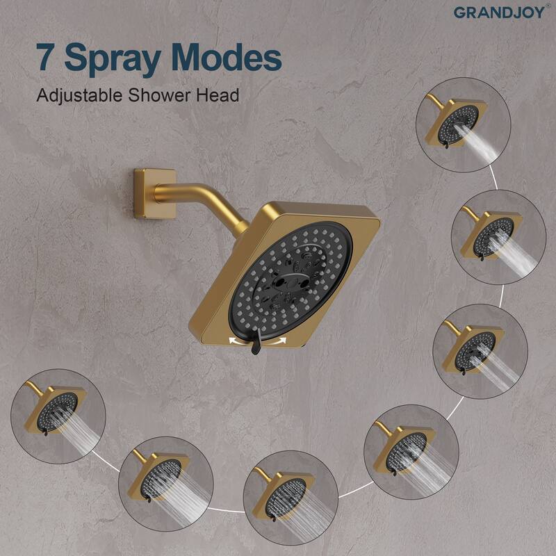 GRANDJOY Thermostatic LED Rain and Waterfall Shower System with Handheld, Ceiling-Mount Modern Design