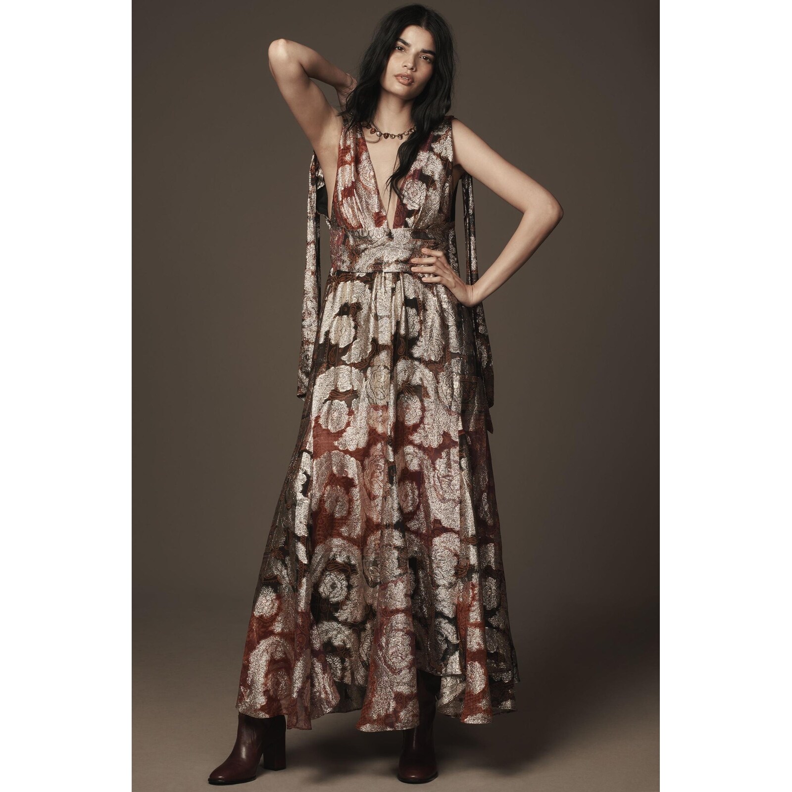knee length dresses for ladies Jacquard Lurex Sleeveless Maxi Dress – FARM Rio main image 1