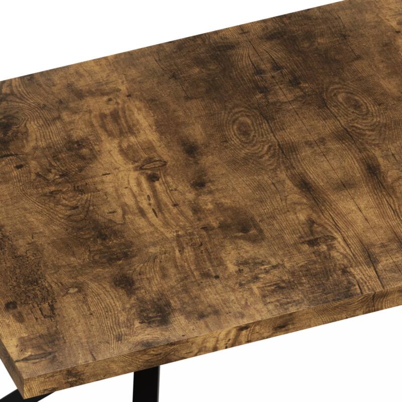 62.99"- 78.74" Vintage Rectangular Stretch Dining Table With Antique Wooden Tabletop and Black Embossed Centerboard