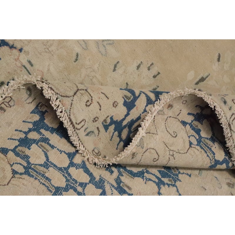 Hand Knotted Oriental 100% Wool Carpet Traditional Floral Beige & Ivories Kerman Area Rug - 12' 10'' X 9' 4''