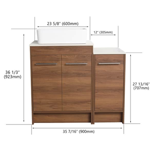 dimension image slide 5 of 17, BNK 24/36/48/60 Inch Bathroom Vanity with Sink, Freestanding Bathroom Vanity with Soft Close Doors and Adjustable Shelf