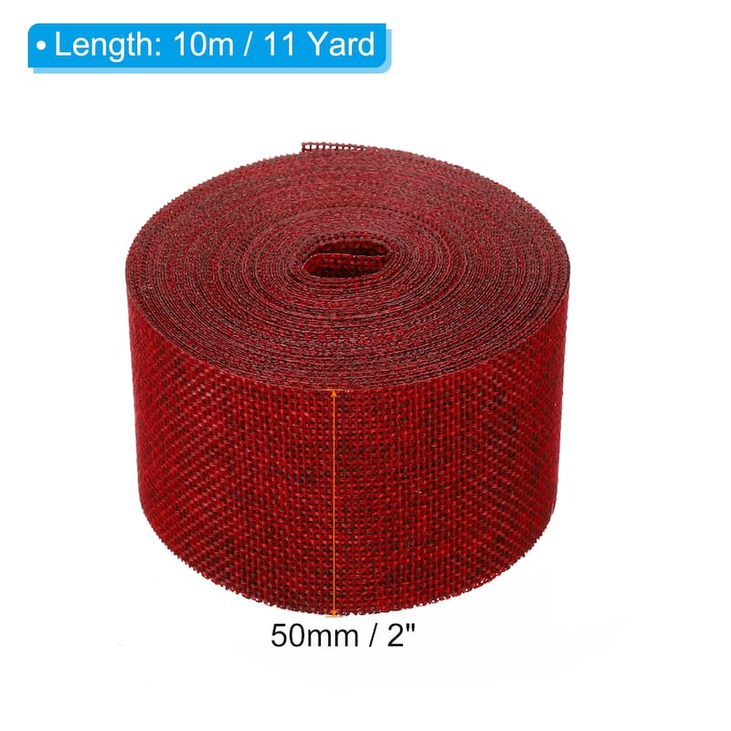 2pcs 2" Wide 11 Yards Burlap Fabric Ribbon Jute Crafts Roll Wrapping - Wine Red