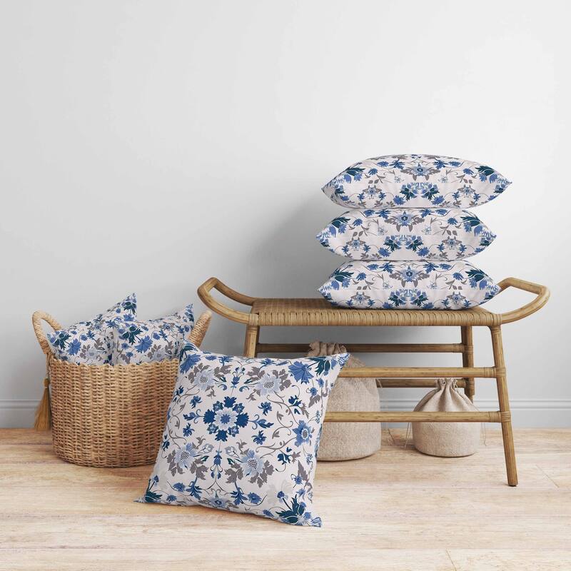 Moonlit Blossoms Faux Suede Reversible Throw Pillow Blue and Brown