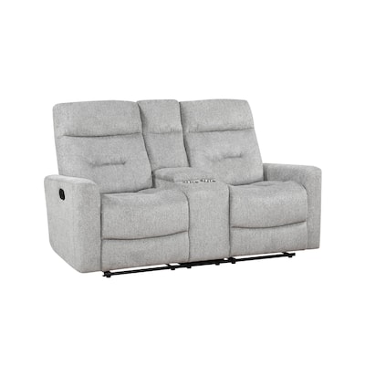 Lyns Manual Recliner Loveseat, Center Console, Gray Chenille, 71 Inch