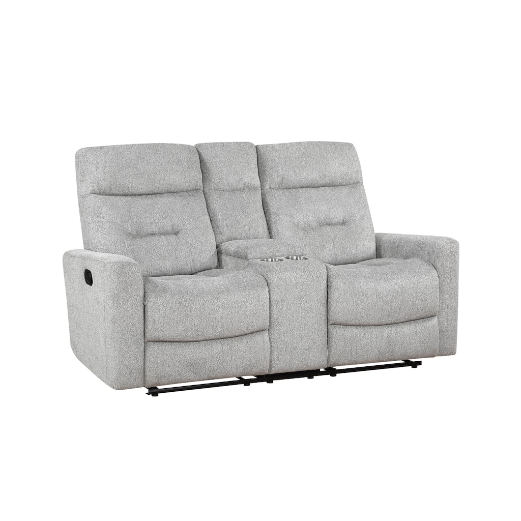 Lyns Manual Recliner Loveseat, Center Console, Gray Chenille, 71 Inch