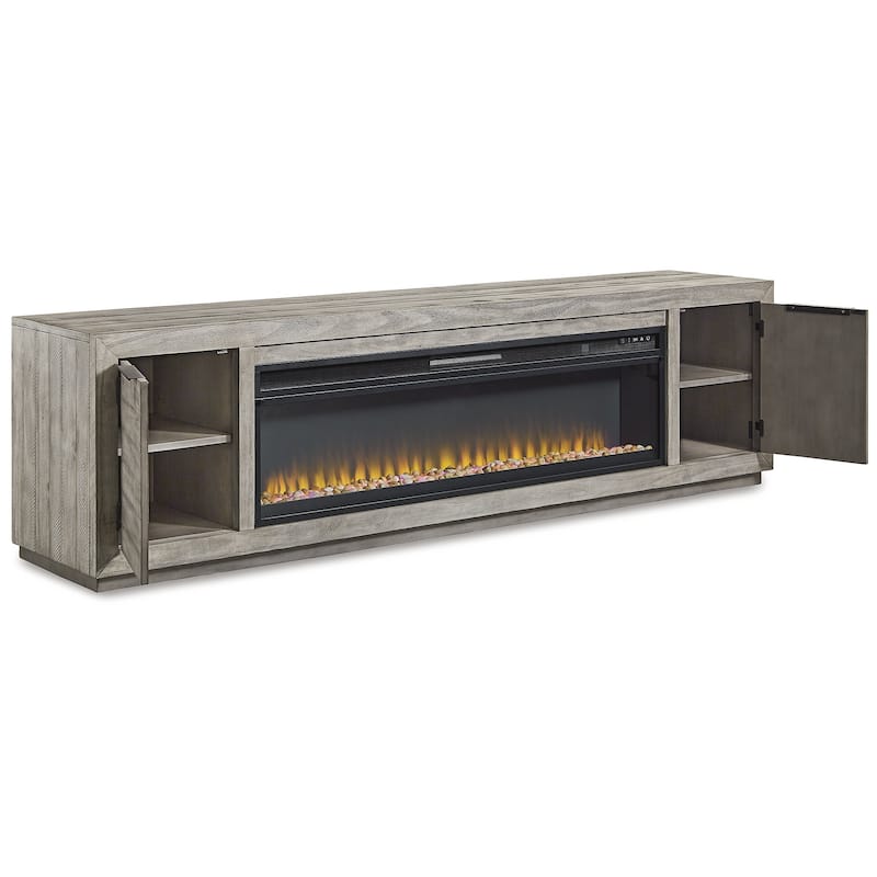 Signature Design by Ashley Krystanza 92" TV Stand for TVs up to 105" with Electric Fireplace - 92"W x 18"D x 25"H