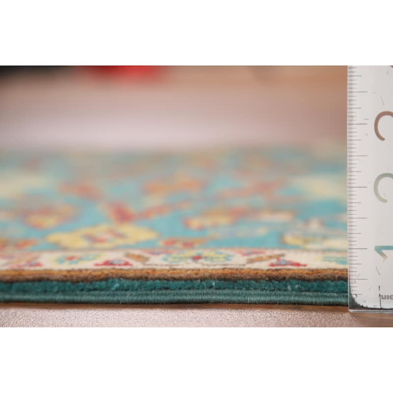 Turquoise Blue Kazak Oriental Foyer Rug Hand-Knotted Wool Carpet - 2'0" x 3'0"