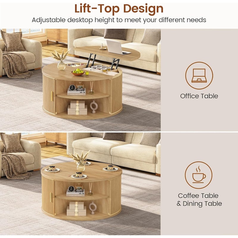 Round Lift Top Coffee Table 180 Grad Curved Sliding Door Living Room
