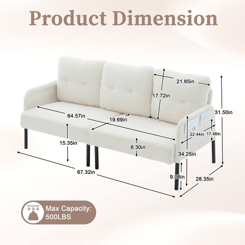 Oversized Loveseat, Modern & Plush Double-seater Sofa, Corduroy Upholstered Couch