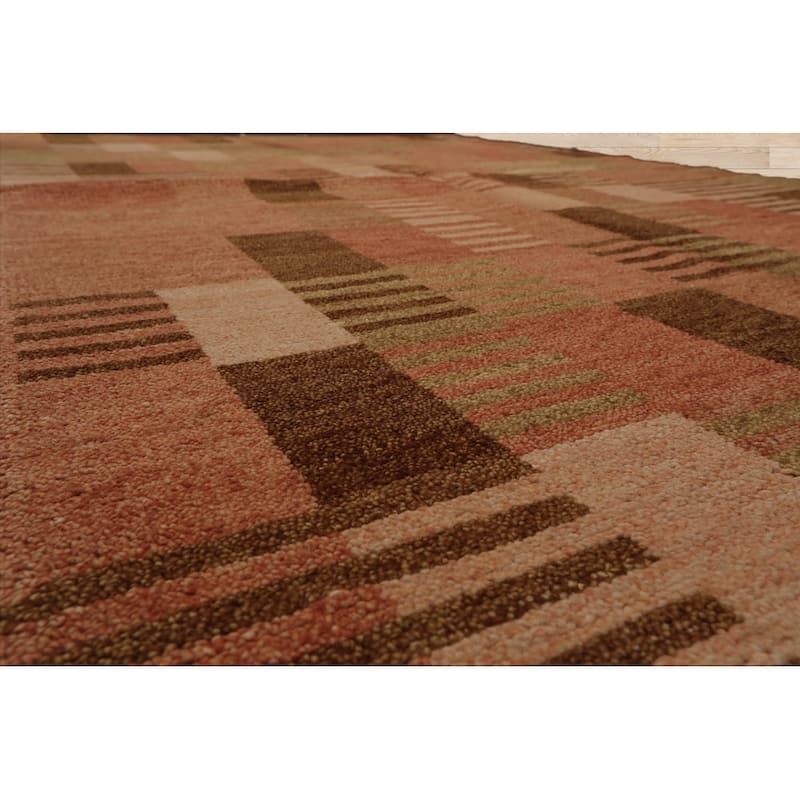 Hand Knotted Rose, Beige Tibetan 100% Wool Modern Oriental Area Rug - 4' 1'' x 6' 2''