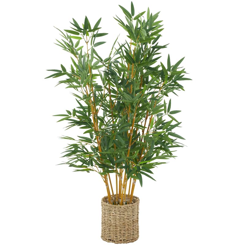 Faux Foliage Artificial Tree with Realistic Leaves and Brown Seagrass Pot - Green - Roche River Decor - 27"W x 27"L x 39"H