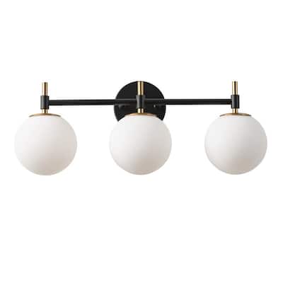 Modern 3-Light Wall Sconce with White Glass Shades for Bathroom Vanity