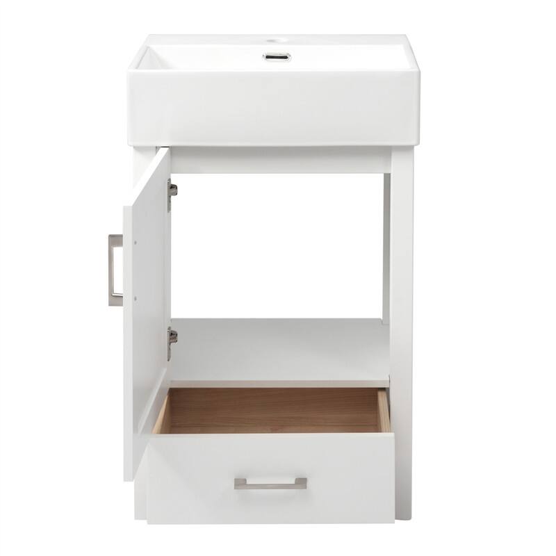 20'' Bathroom Vanity with Ceramic Sink Top, Freestanding Bathroom Vanity Cabinet with 1 Soft Close Door and 1 Storage Drawer
