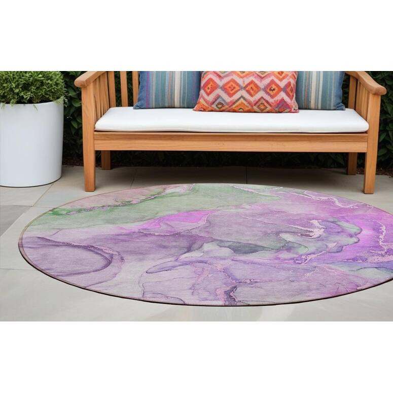 Almisi Unique Abstract Weather Resistant Sleek Contemporary Outdoor Rug - 8' Round - Purple