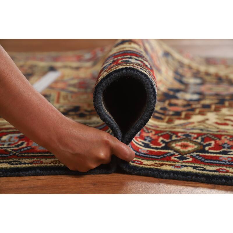 Hand Knotted Oriental 100% Wool Carpet Traditional Medallion Navy Blue & Blues Heriz (serapi) Area Rug - 5' 11'' X 4' 0''
