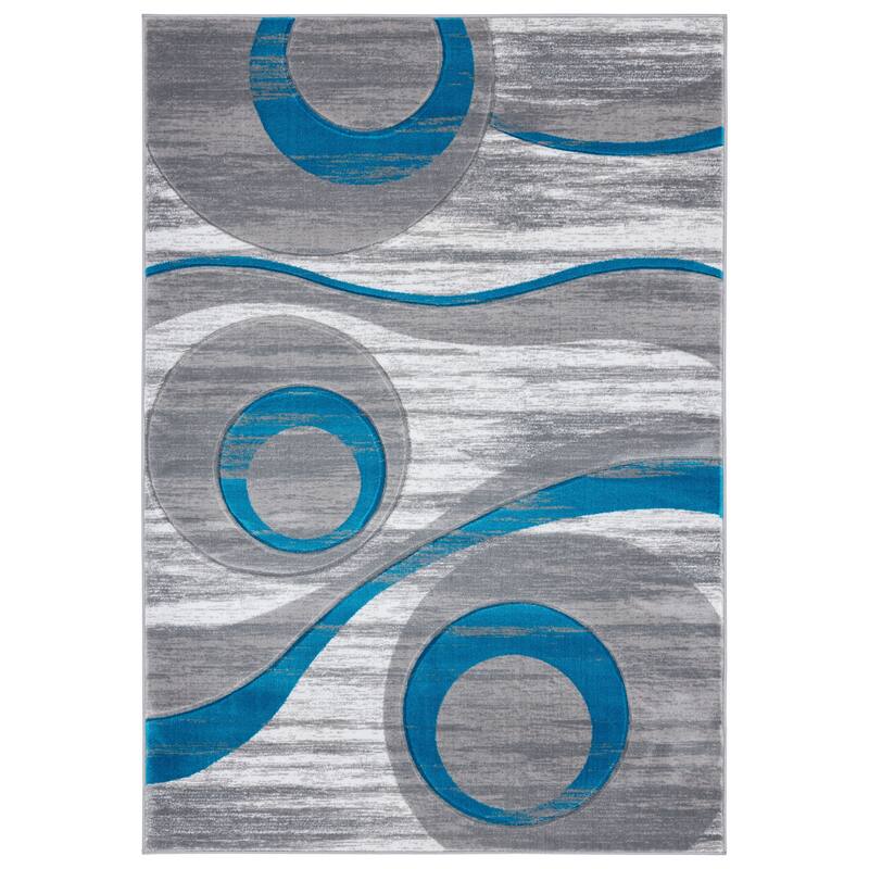 Orelsi Collection Grey/Turquoise Polypropylene Area Rug - 3'9'' X 5'9''