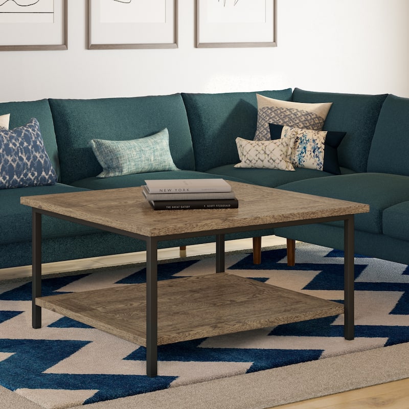 WYNDENHALL Rhonda Solid Mango Wood & Metal Industrial Coffee Table - 34 W x 34 D x 18 H