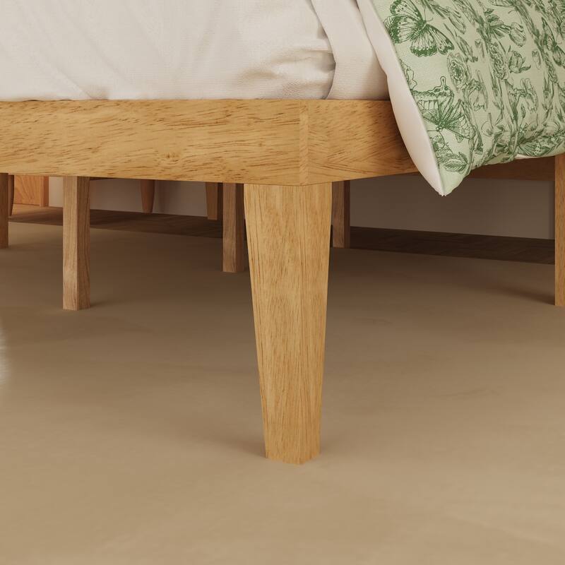 Solid Wood Platform Bed Frame with Rattan Headboard, 600 lbs Heavy Duty Support, Plywood Slats Queen / Full Size