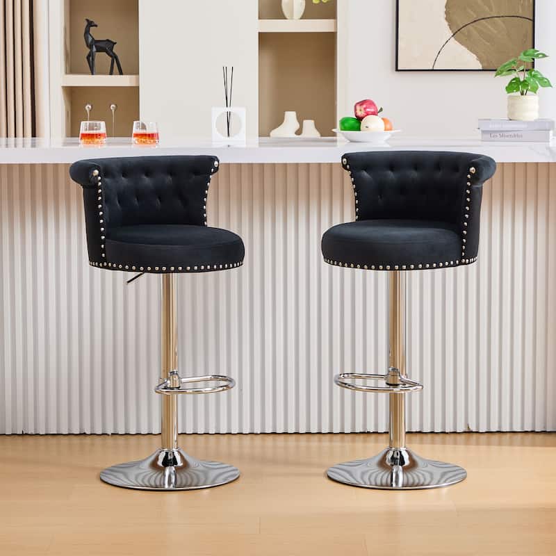 Adjustable Swivel Bar Stools with Silver Plated Metal Leg - Black