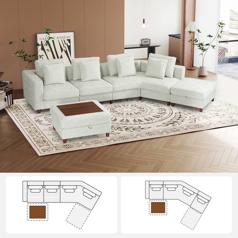GDFStudio - Modular Chenille 4-Seater 144" Oversized Sectional Sofa with Ottomans
