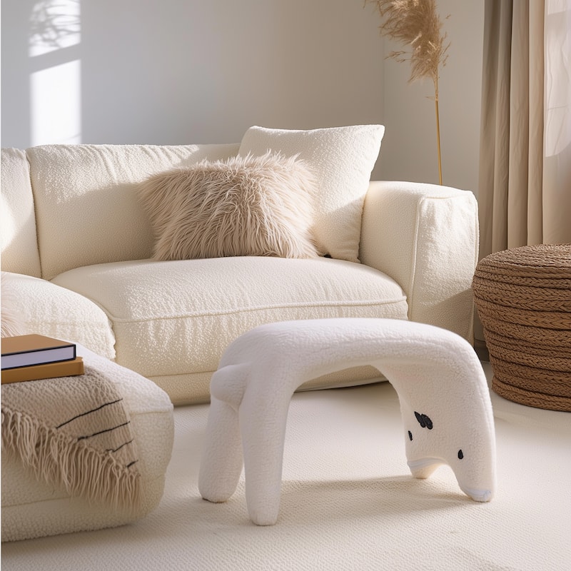 Cat Shape Upholstered Ottoman, Arched Footstool, Sofa Footrest