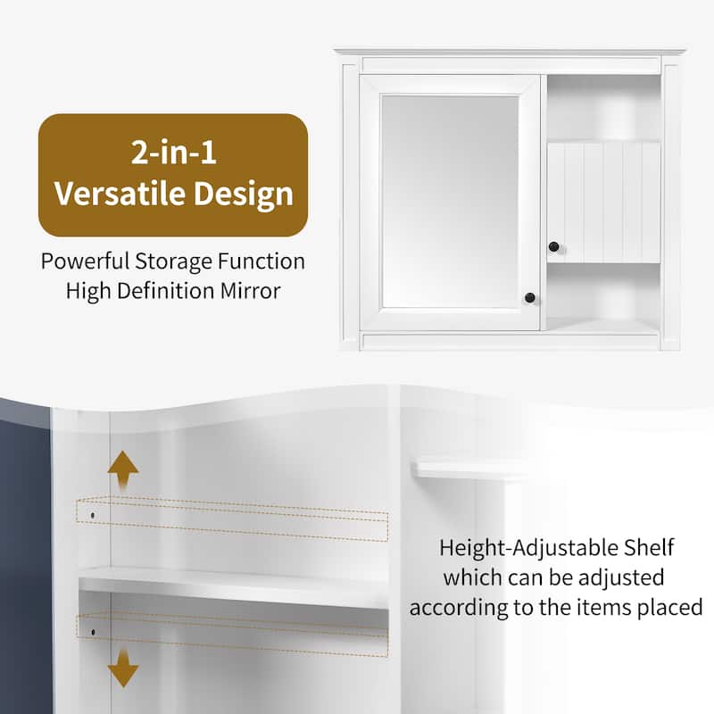 Wall Mounted Bathroom Storage Cabinet, Bathroom Wall Cabinet with Mirrored Door, Medicine Cabinet with 3 Adjustable Shelves