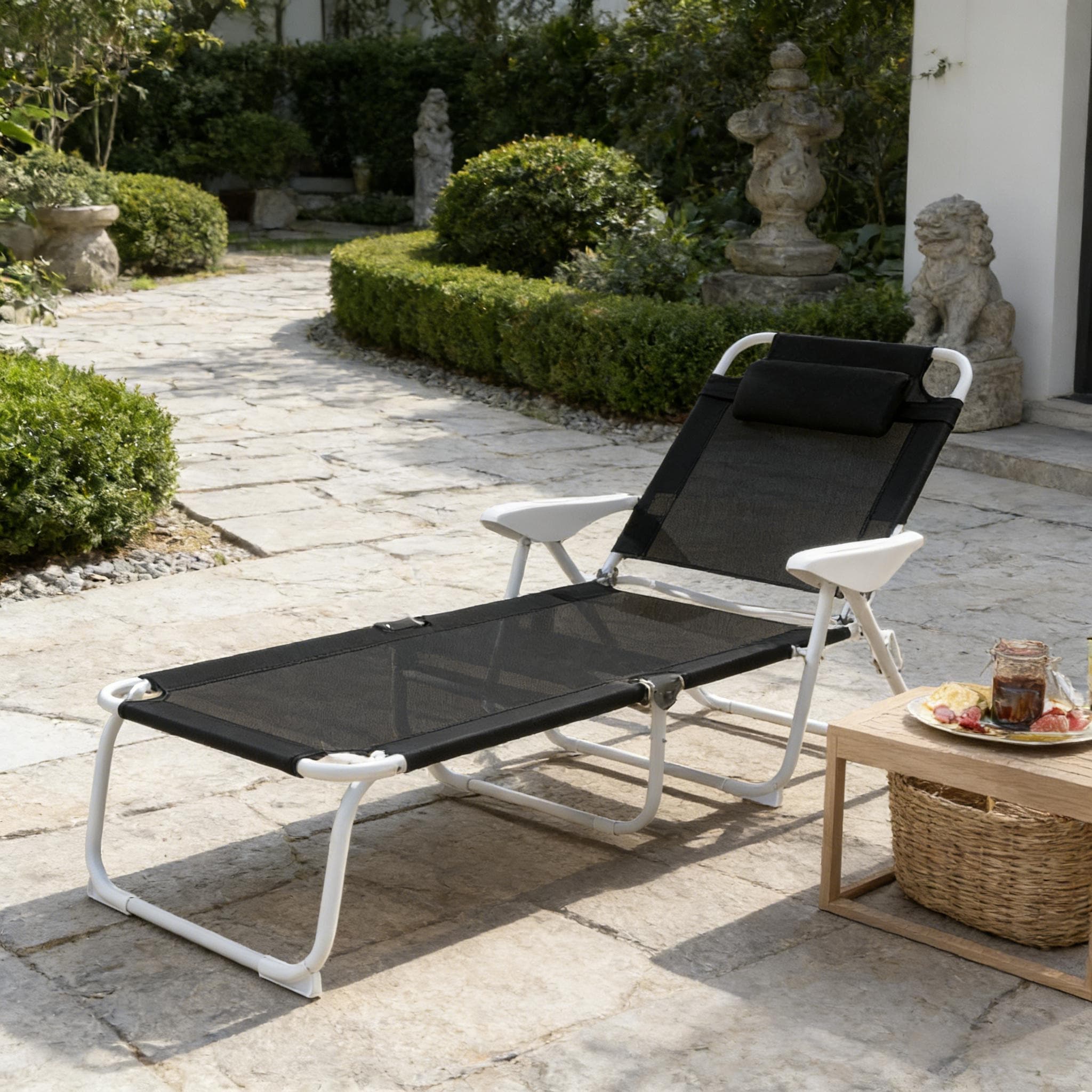 GDFStudio - Andersen Adjustable Folding Outdoor Tanning Lounger with Breathable Comfort Design - Chaise Lounge