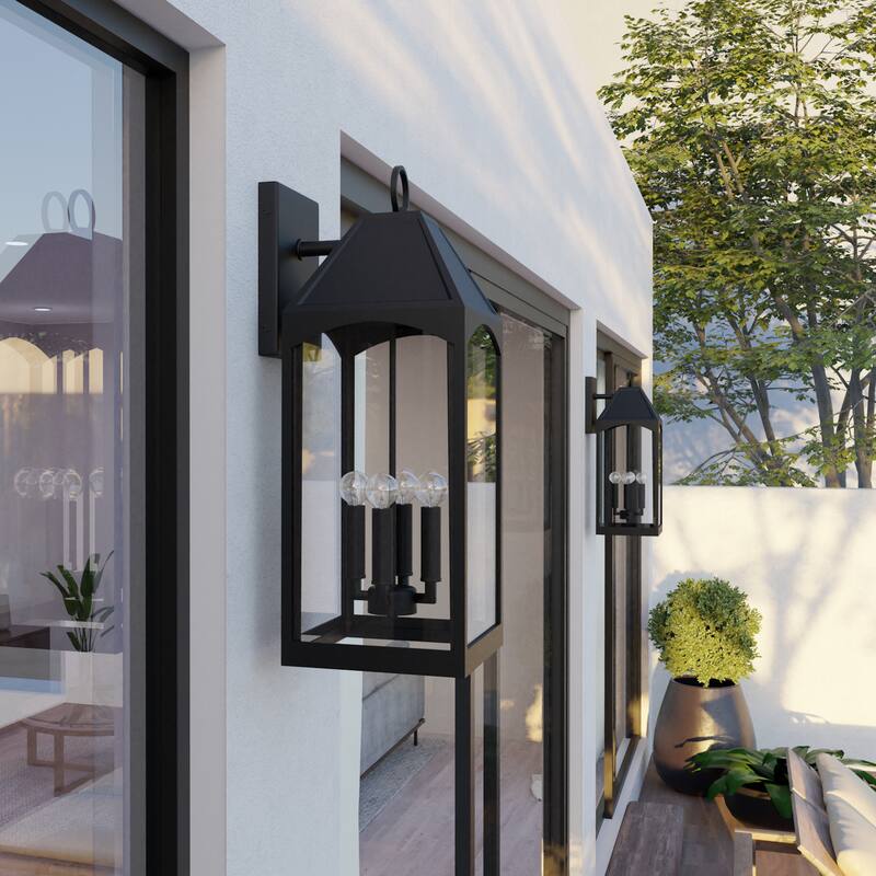 Burton Outdoor 4-light Black Large Wall Lantern w/ Clear Glass