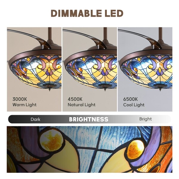 Tiffany Vintage Stained Glass Ceiling Fan With Lights - On Sale