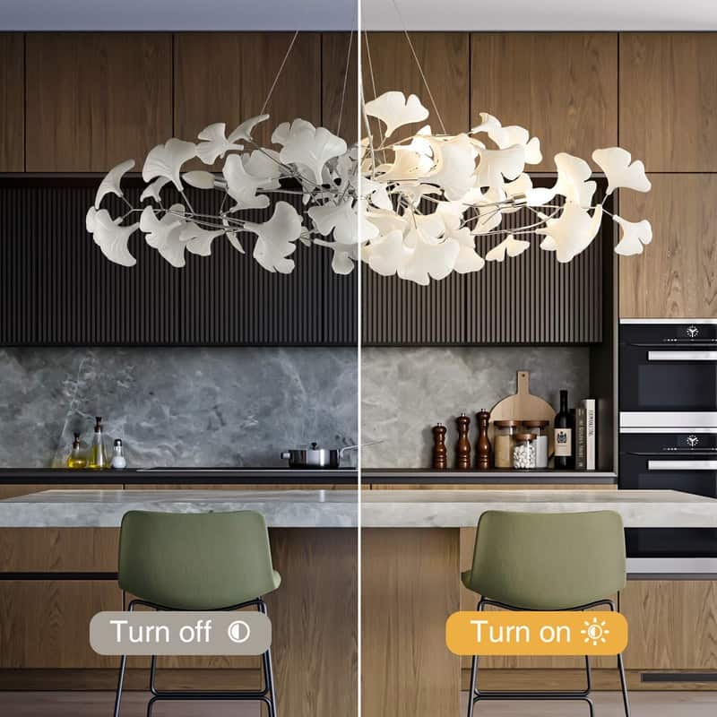 KAYLA Ceramic Ginkgo Leaf 8 -Light L40 Inch Chandelier