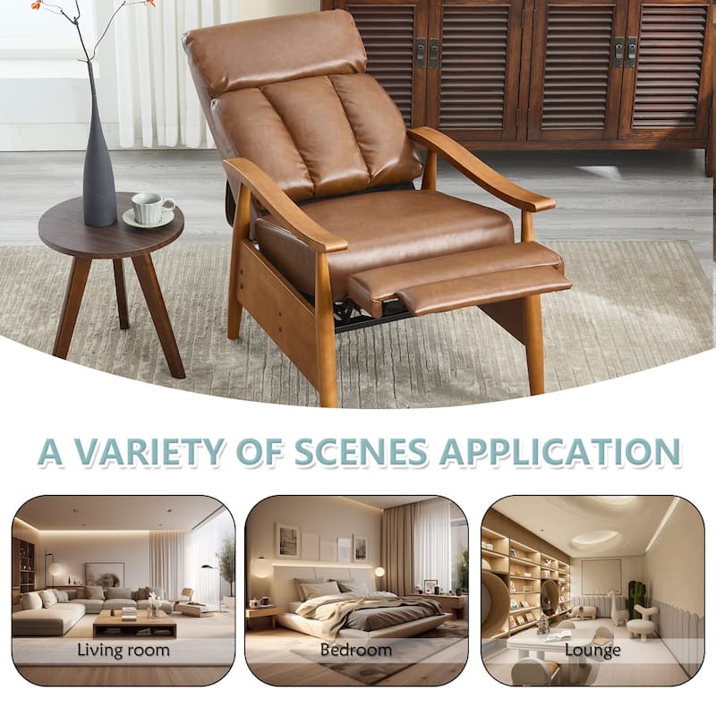 HOMEFUN Linen/Leather/Microsuede Upholstered Wood Frame Adjustable Recliner Lounge Armchair