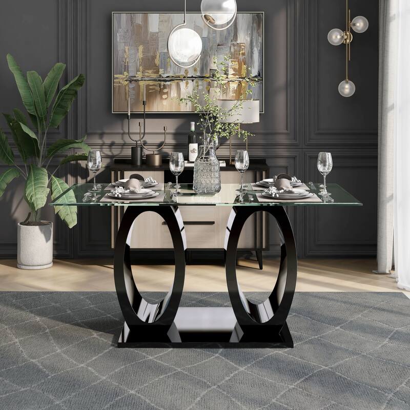 Furniture of America Raji Contemporary 63-inch Double Ring Glass Top Table