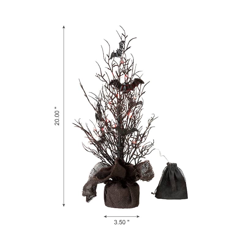 Glitzhome 20"H Halloween Lighted Bats Table Tree Decor - Black