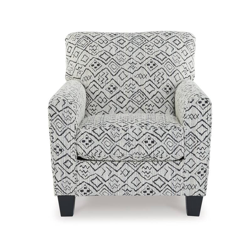 Heena Accent Chair, Cream, Black Polyester, Geometric Design, Black Wood