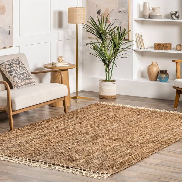 slide 2 of 12, Brooklyn Rug Co Handmade Chunky Jute/ Wool Tassel Natural Rug 2' x 3' - Natural