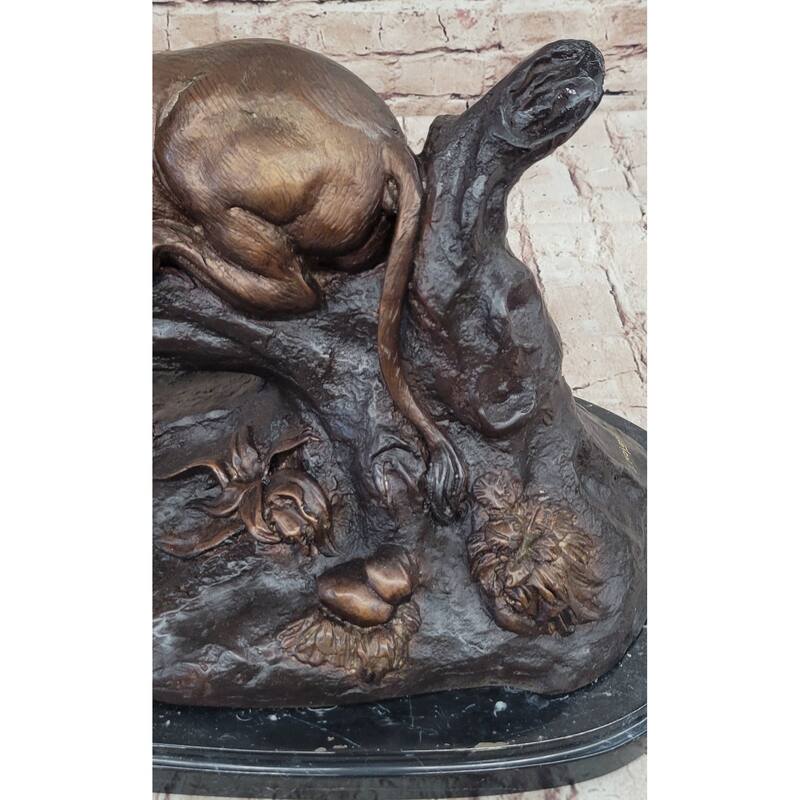 Lion Resting On A Branch - Bronze Sculpture Statue Wildlife Decor By J. Moigniez