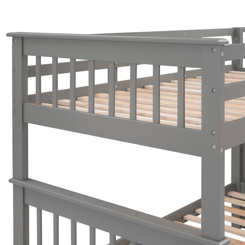 Wooden Stairway Bunk Beds with 3 Under Bed Drawers and Guard Rail
