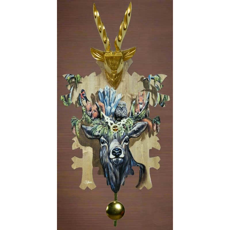 Woodland Scene Wall Clock with Deer Head - 11"