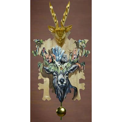 Woodland Scene Wall Clock with Deer Head - 11"