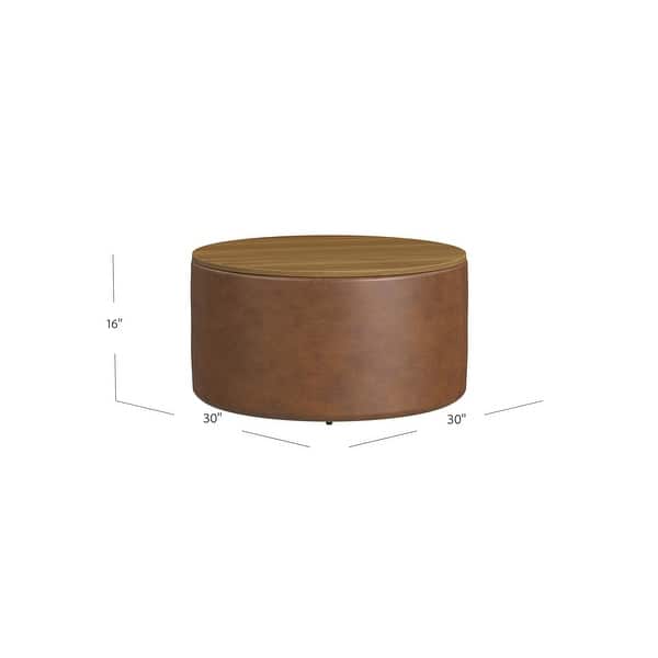 dimension image slide 3 of 4, HomePop Round Storage Ottoman table with Wood Top