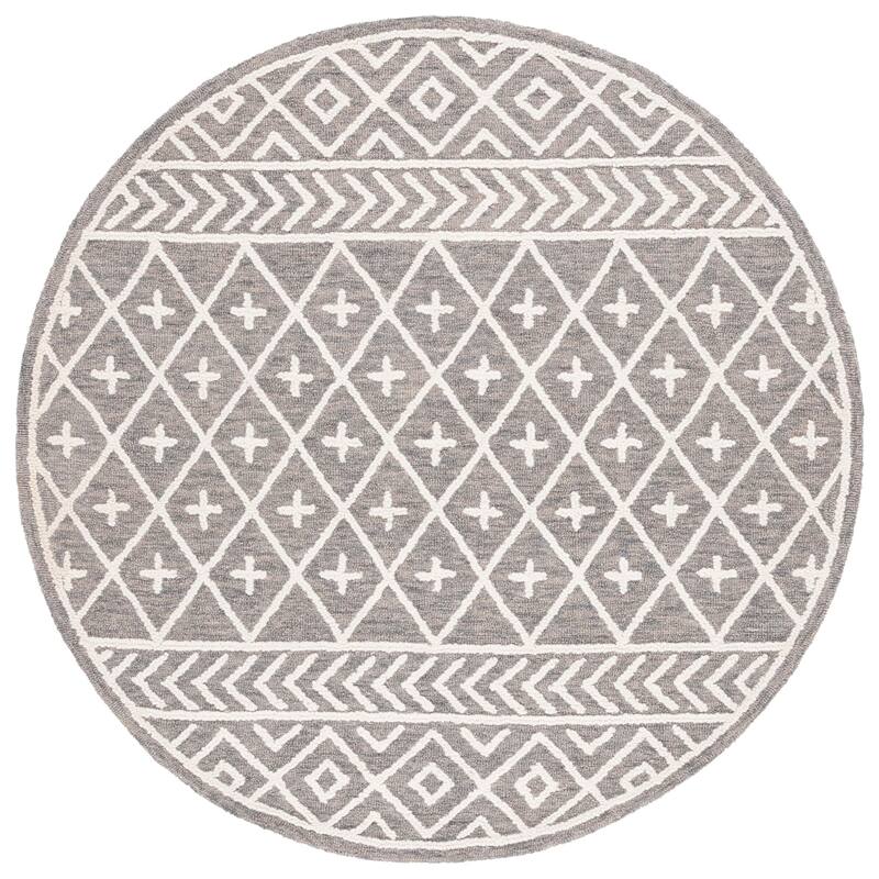 SAFAVIEH Handmade Metro Lousine Moroccan Boho Wool Rug - 6' Round - Grey/Ivory