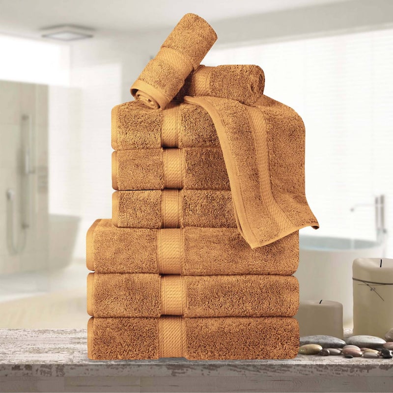 Superior Egyptian Cotton Pile Heavyweight 9-Piece Towel Set - Orange Rust