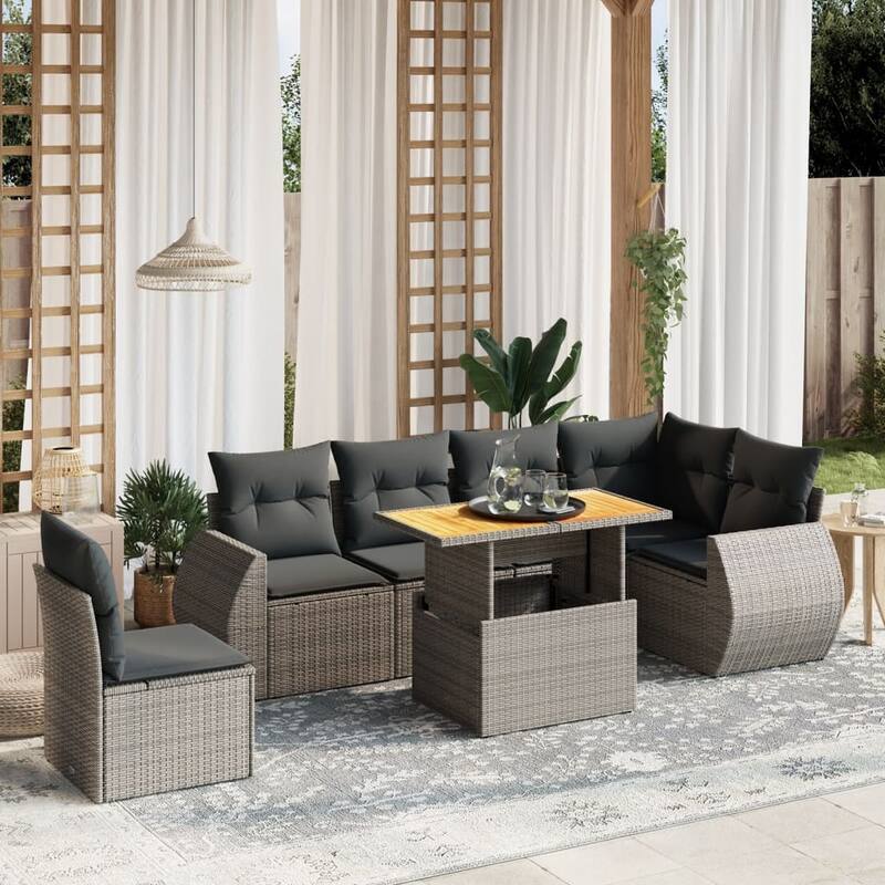 vidaXL Patio Sofa Set with Cushions Lounge Set Outdoor 7 Piece Poly Rattan - Grey - form3