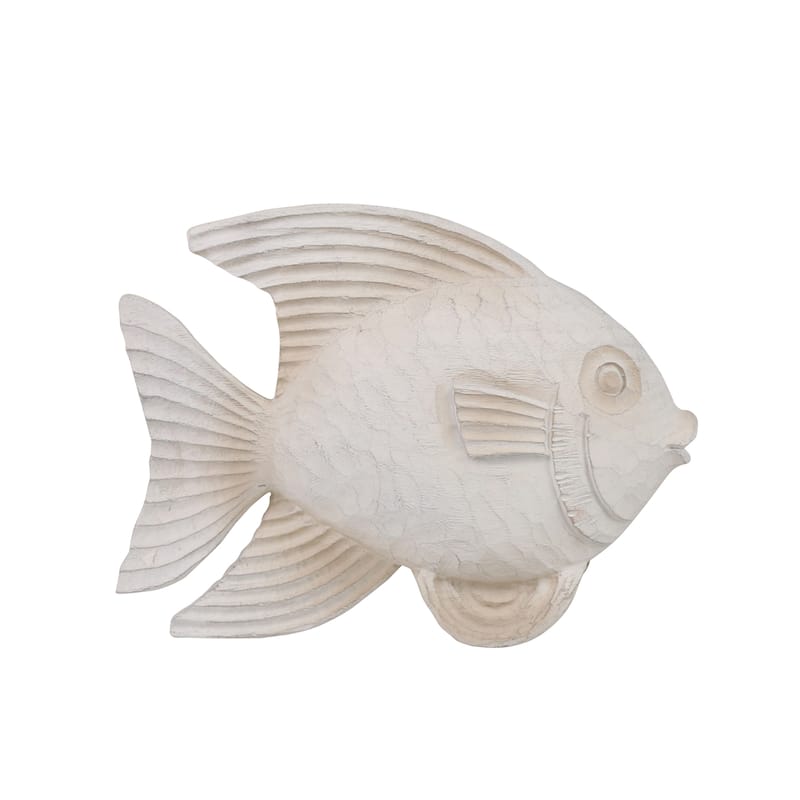 Sagebrook Home Coastal Whitewash Fish Sculpture for Living Room, Bedroom or Office Decor - 14"x4"x10" - White