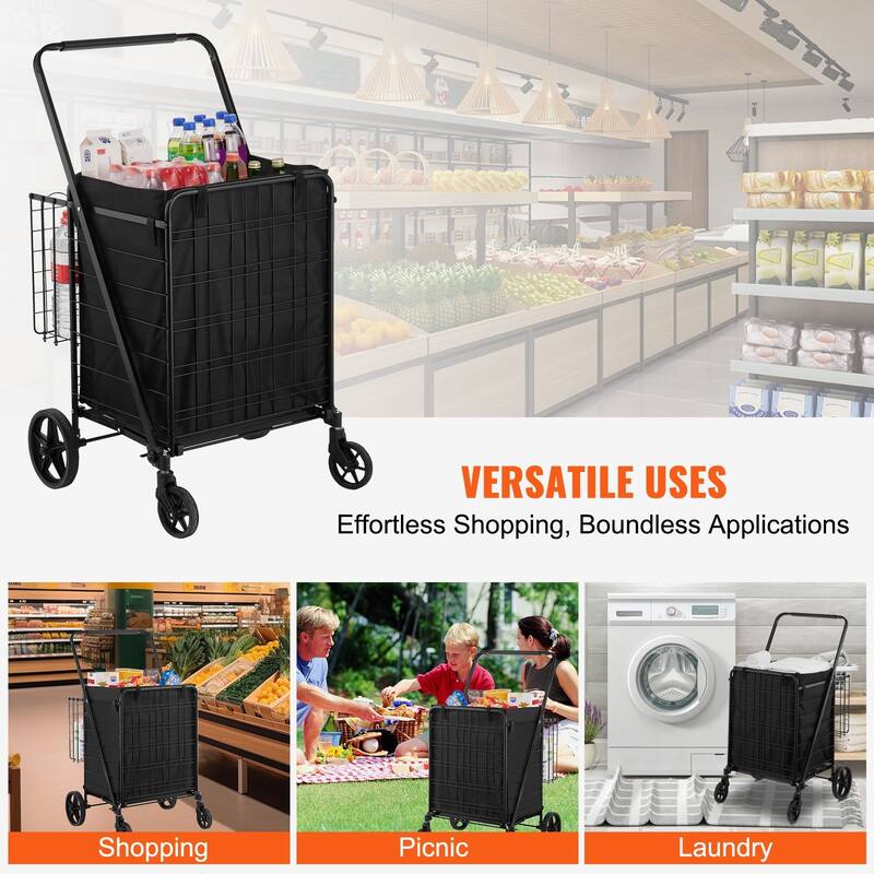 330LBS Large Capacity Folding Shopping Cart with Removable Waterproof Liner
