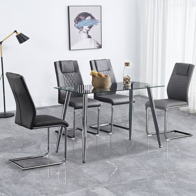 Faux Leather Padded Seat Upholstered Dining Chair with Metal Legs,Set of 6
