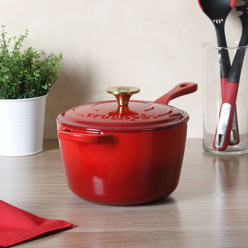 Crock-Pot 3 Qt Enamel Cast Iron Sauce Pan W/Lid