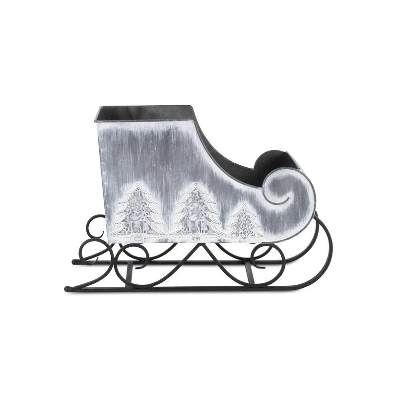 Gray Galvanized Metal Holiday Sleigh Display Piece